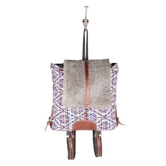 Myra Bag Handmade Vibrant Backpack Upcycled Canvas & Cowhide Leather main image 2